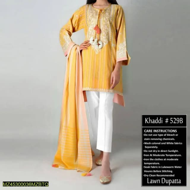3 Pcs Women's Unstitched Lawn Embroidered Suit